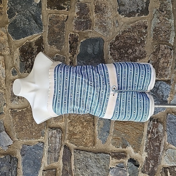 Y2K Juicy Couture Blue White Striped Strapless Romper Sz M